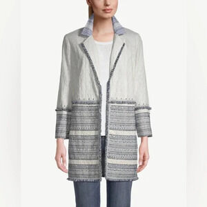 CHICO'S COTTON EYELET OVERSIZE TOPPER EMBELLISHED TRIM 3/4 SLEEVE JACKET SIZE 1P